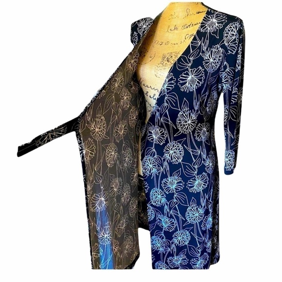 BANANA REPUBLIC Black & White Floral Wrap Dress Wrinkle Resistant Goth NWOT - Picture 4 of 15